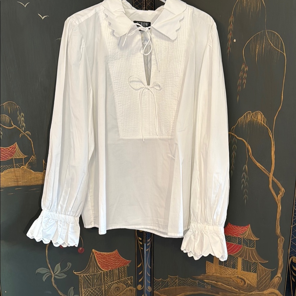 J Crew - scalloped poplin blouse Size XL